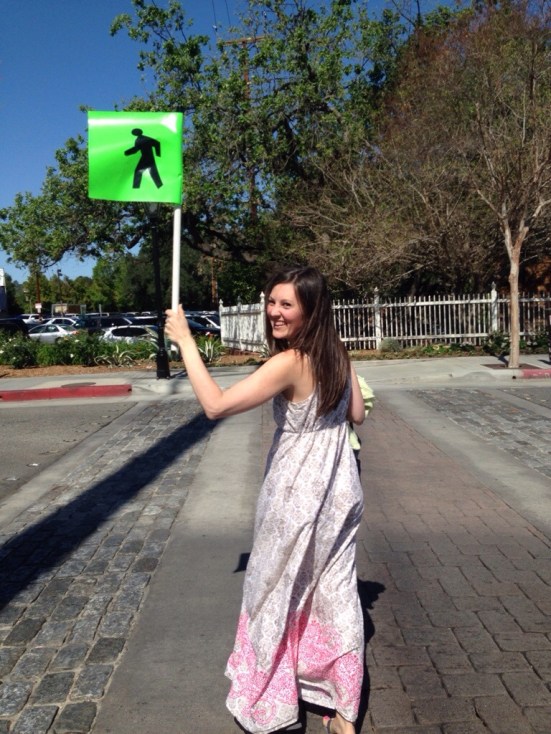 Crossing the street on the way to shop for wedding dresses :)