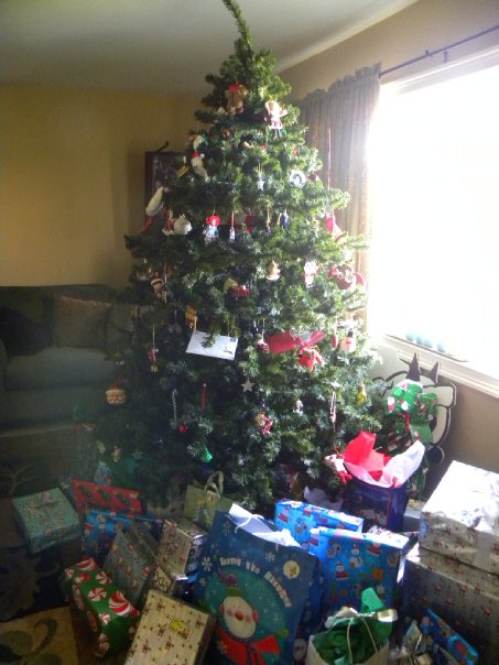 In my usual family tradition, there are so many presents that we can't walk through the living room!