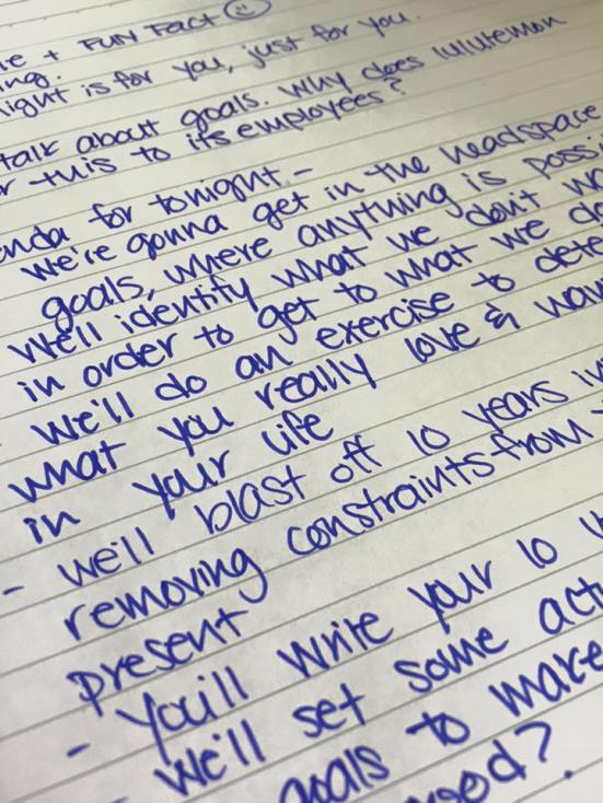 My notes for my first time goal coaching such a large group.